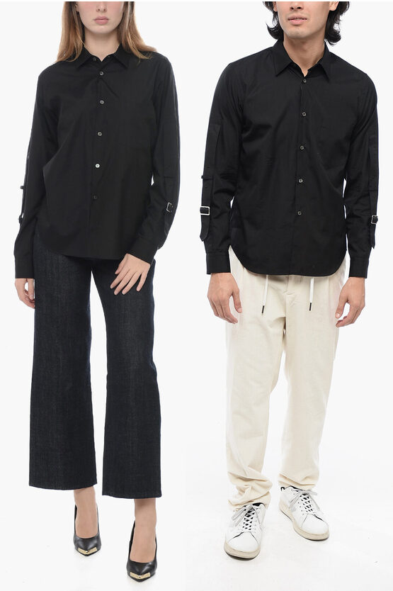 Shop Comme Des Garçons Black Cotton Unisex Shirt With Buckle Detail