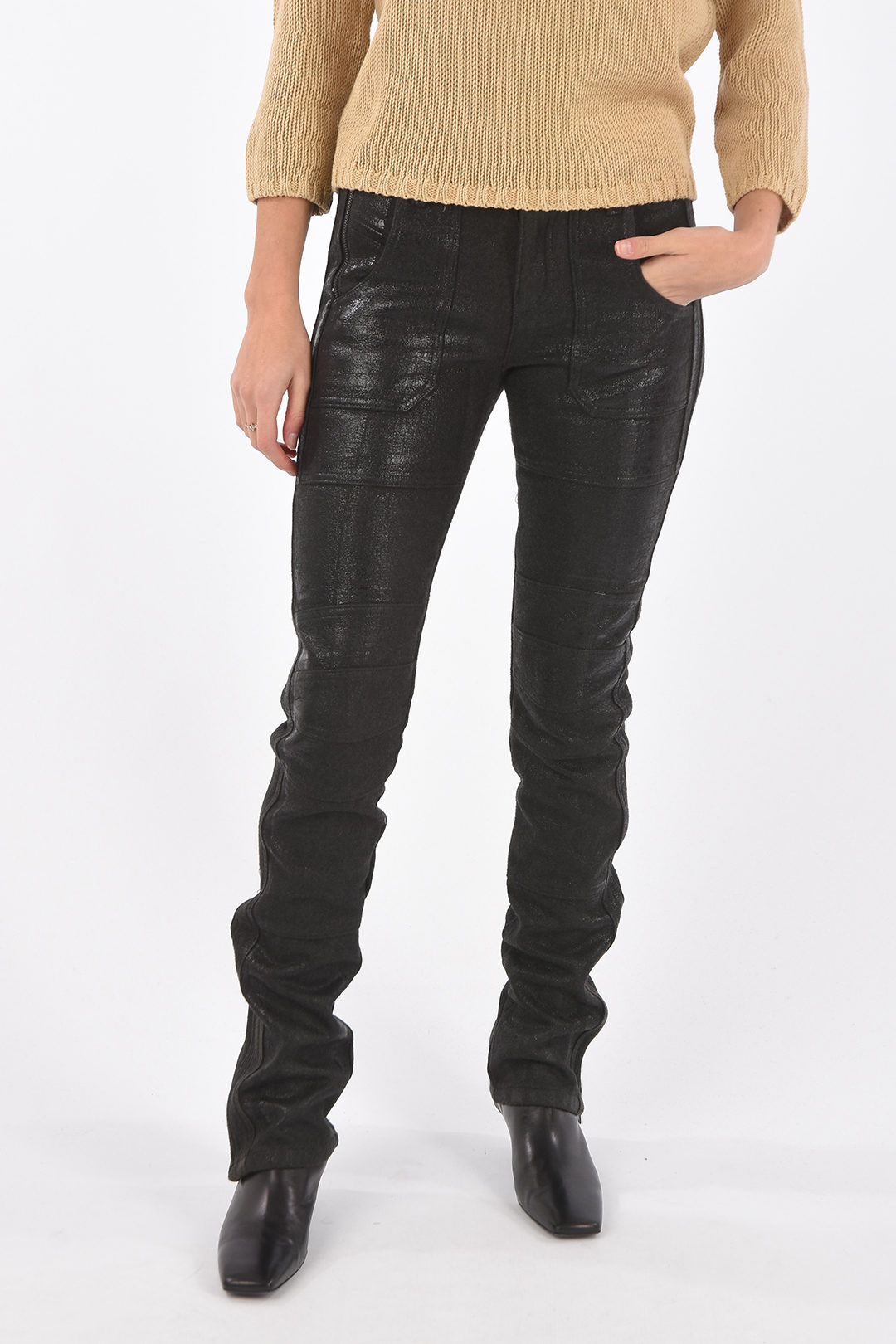 Diesel BLACK GOLD Coated Wool PERKUNO Biker Pants with Ankle