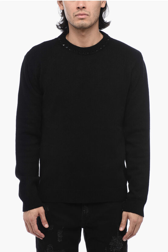 Shop Valentino Black Untitled Cashmere Crewneck Sweater With Studs Detail