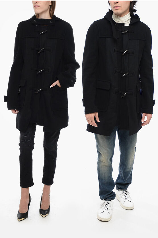 Shop Comme Des Garçons Black Wool Duffle Coat With Frogs