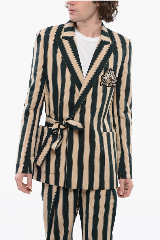 Balmain Blanced Stripe Viscose Blend Blazer With Wrap Design