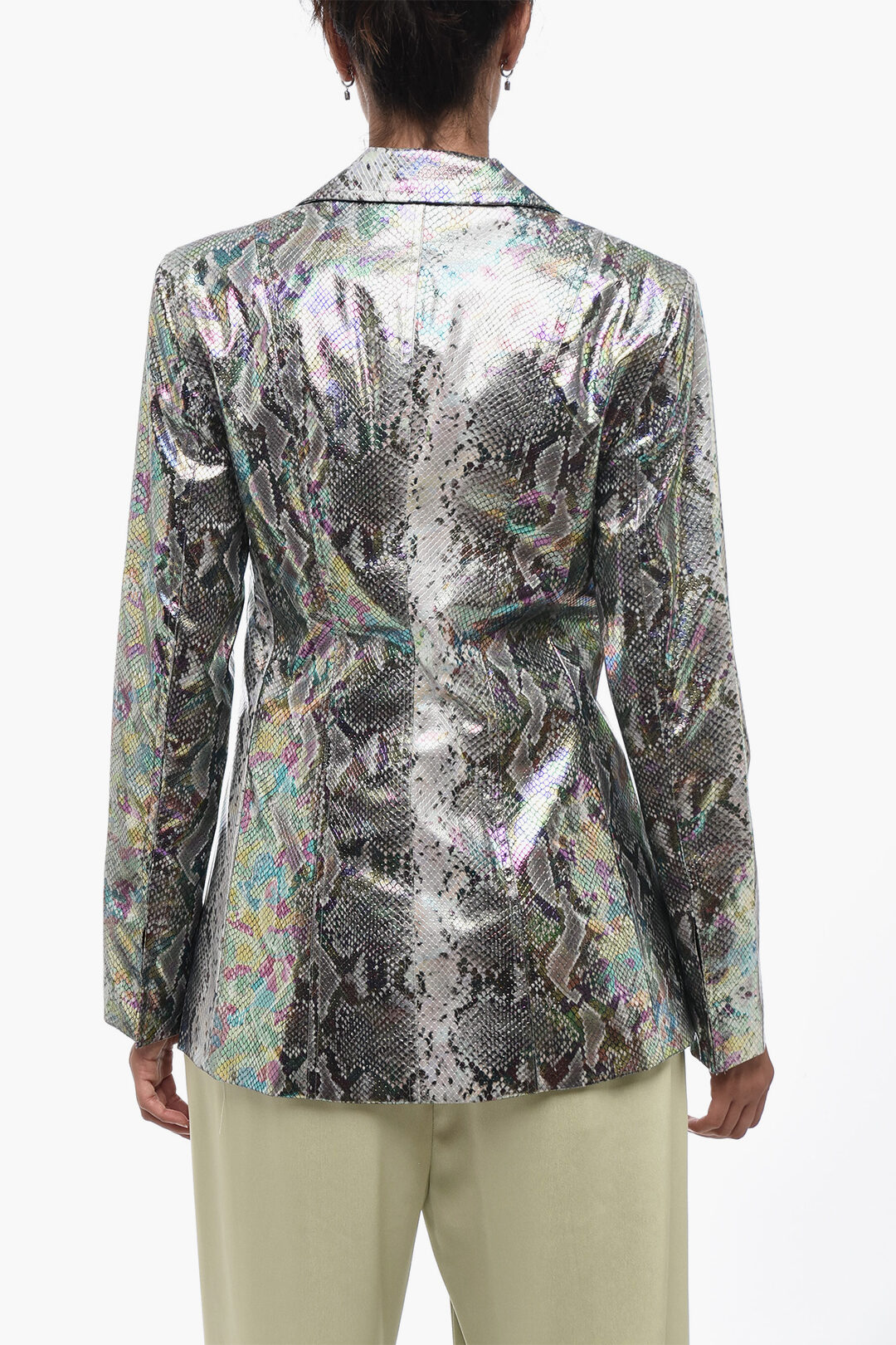 Blazer Monopetto in Eco-pelle Stampa Pitone