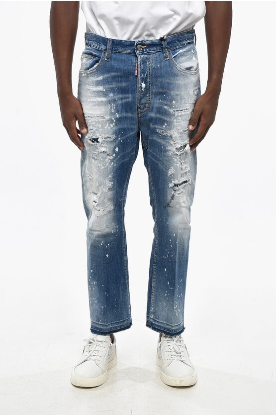 Dsquared2 Bleached Bro Jeans With Suede Logo Patch 19cm In Blue