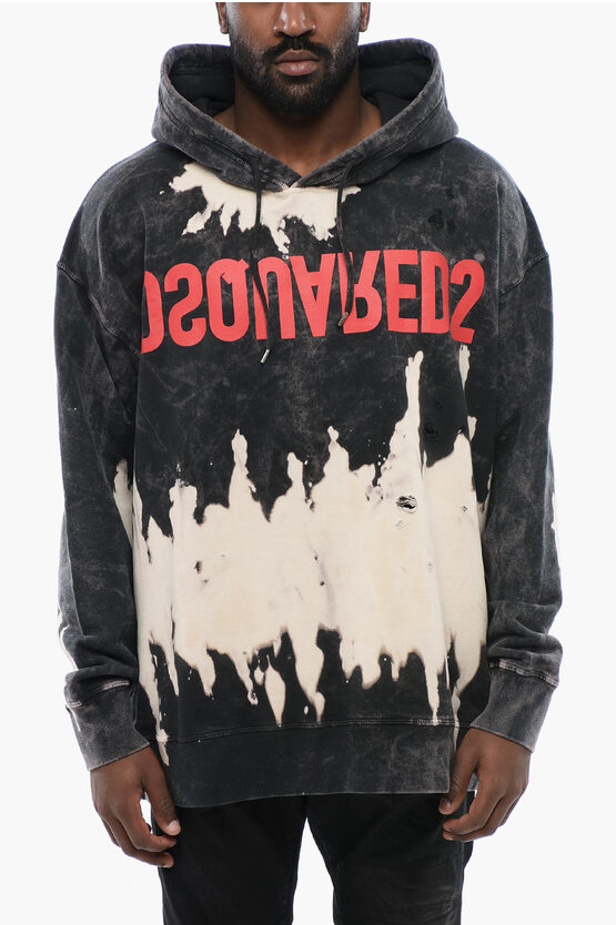 DSQUARED2 BLEACHED EFFECT BRUSHED COTTON HOODIE