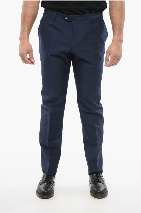 Corneliani Blended Linen Bouclè Effect Pants With Four Pockets
