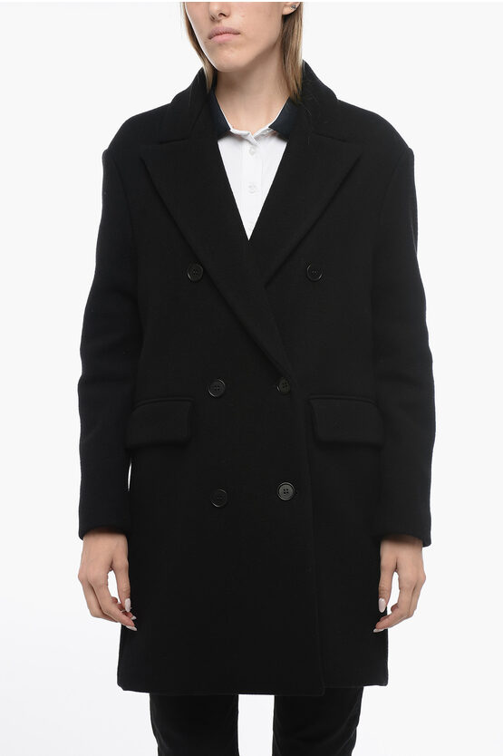 Shop P.a.r.o.s.h Blended Virgin Wool Lanna Coat With Double-brest Desing