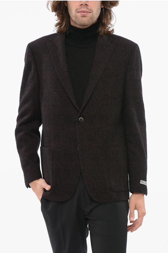 Nino Danieli Blended Wool Blazer With Fuzzy Glen Plaid Motif