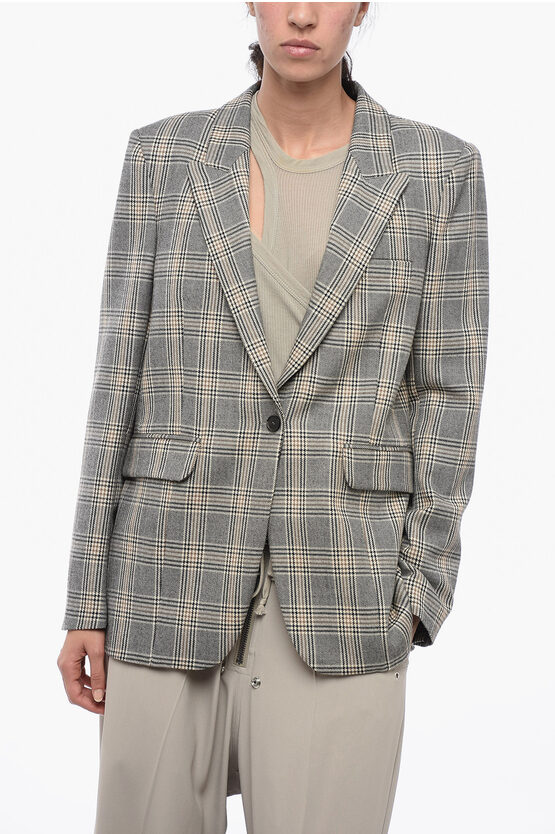 Shop Fabiana Filippi Blended Wool Blazer With Glen Plaid Motif