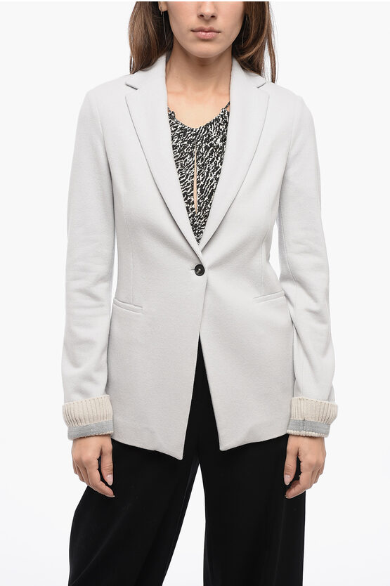 Fabiana Filippi Blended Wool Blazer With Shimmer Ribbed Cuffs