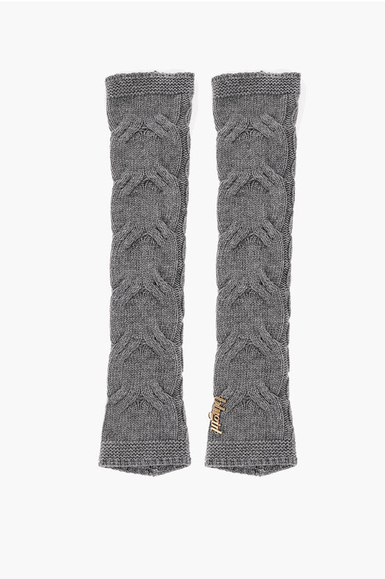 Blumarine Blugirl Fingerless Cable Knit Elbow Gloves In Grey