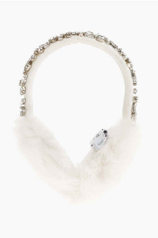 Blumarine Blugirl Fur Earmuffs With Crystals In White