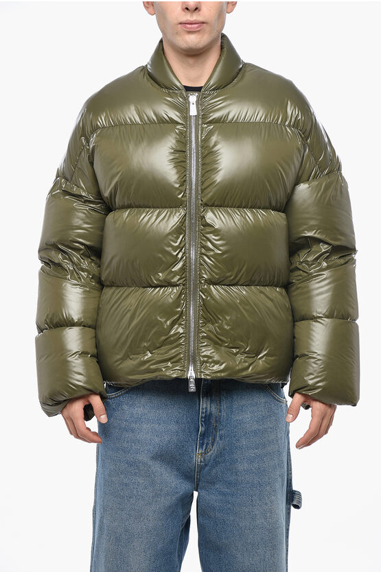 Bacon Bomber Fit Fury Down Jacket With Front Zip In Green
