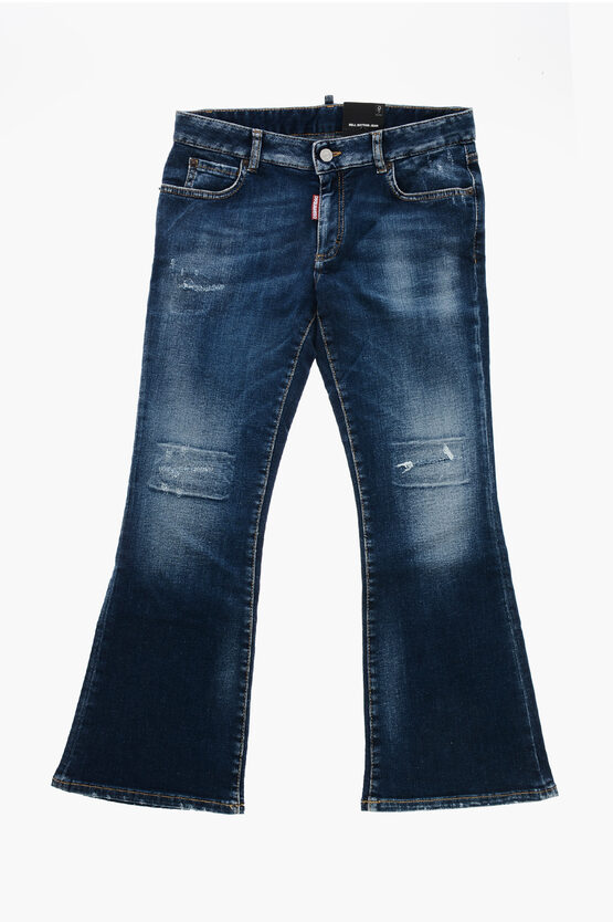 Dsquared2 Bootcut Delavè Denims With Embroideries In Blue