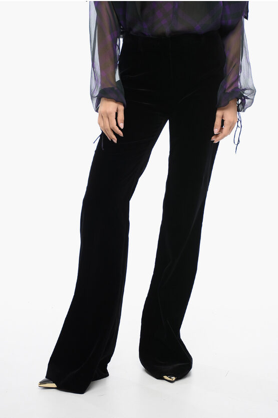 Etro Bootcut Velour Pants With Flush Pockets In Black