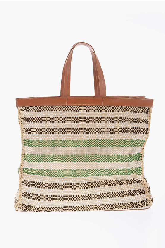 Borsa Tote In Raffia Con dettagli In pelle