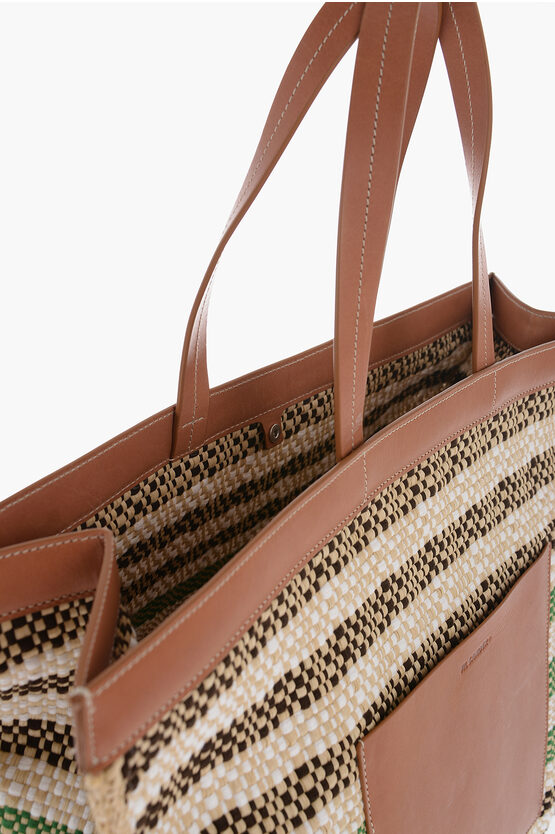 Borsa Tote In Raffia Con dettagli In pelle