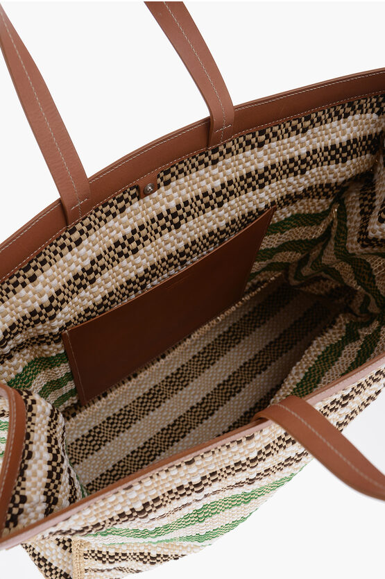 Borsa Tote In Raffia Con dettagli In pelle