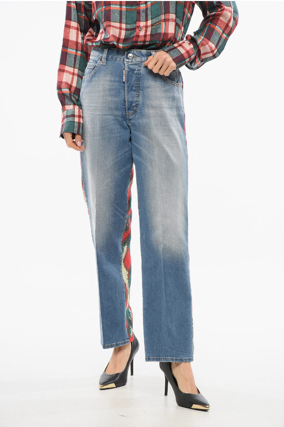 DSQUARED2 BOSTON FIT DENIMS WITH PATTERNED TWEED BACK 19CM