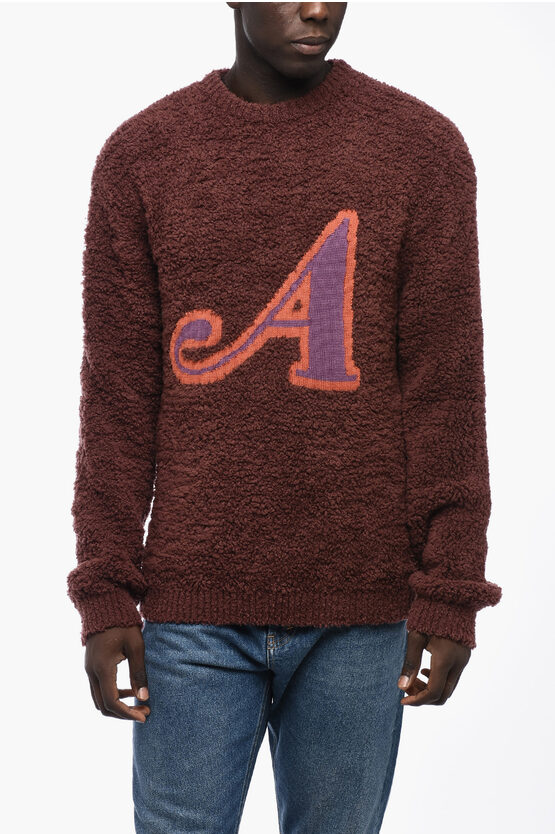 Awake New York Bouclè Crew-neck Sweater With Contrasting Detail In Brown