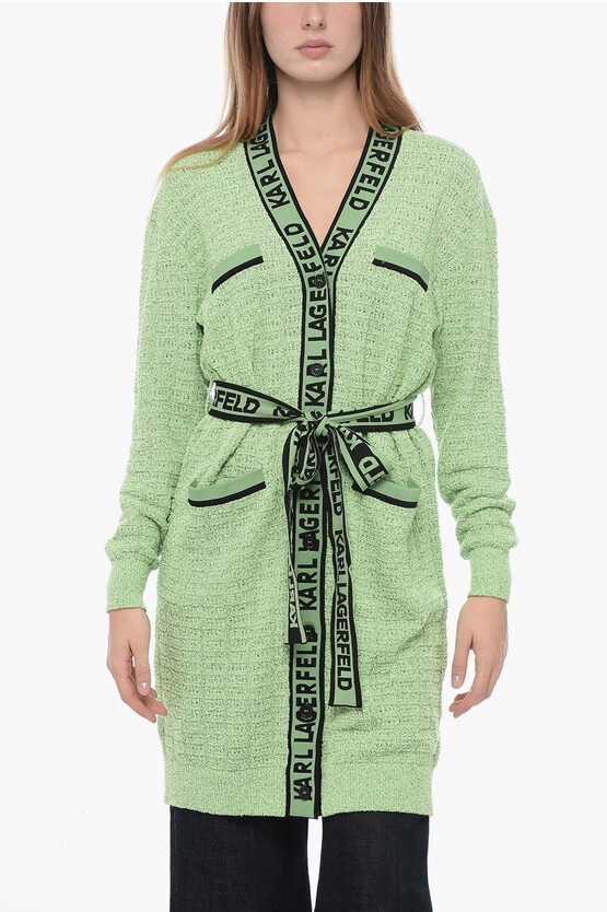 Karl Lagerfeld Bouclè Fabric Cardigan With Logoed Details