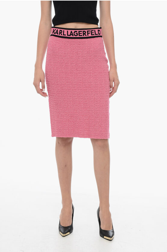 Karl Lagerfeld Bouclè Fabric Pencil Skirt With Logoed Elastic Band In Pink