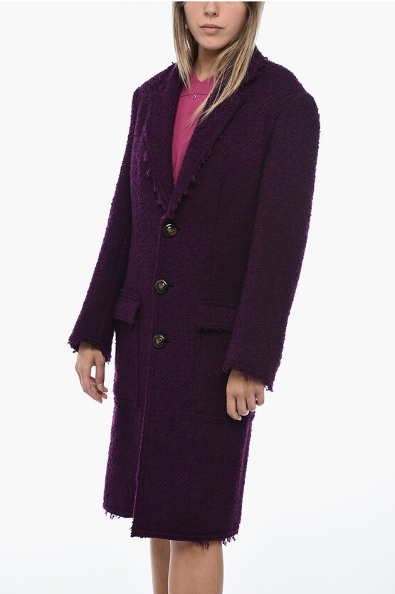 Dsquared2 Bouclè Wool Blend Coat With Flap Pockets In Purple