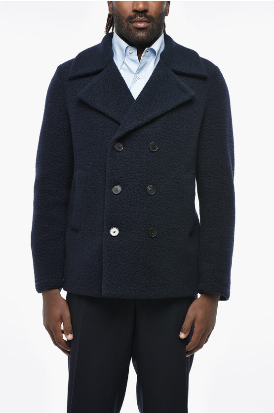 Harris Wharf Bouclè Wool Blend Double-breasted Peacoat In Blue