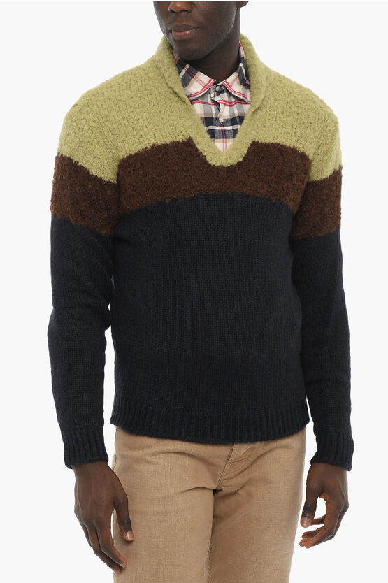 Woolrich Bouclè Wool Blend V-neck Sweater In Multi