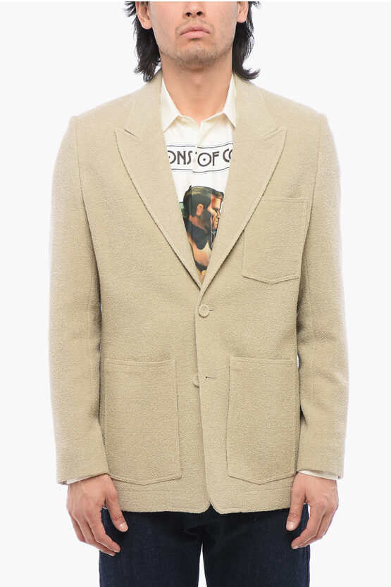 Dior Bouclé Wool-blended Blazer With Peak Lapel In Brown
