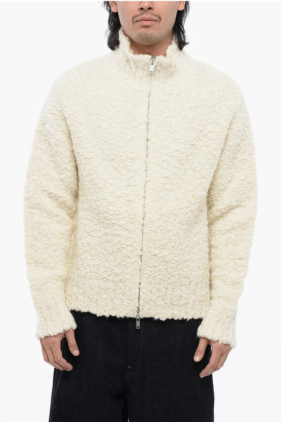 Jil Sander Bouclé Wool Cardigan With Zipped Closure In Black