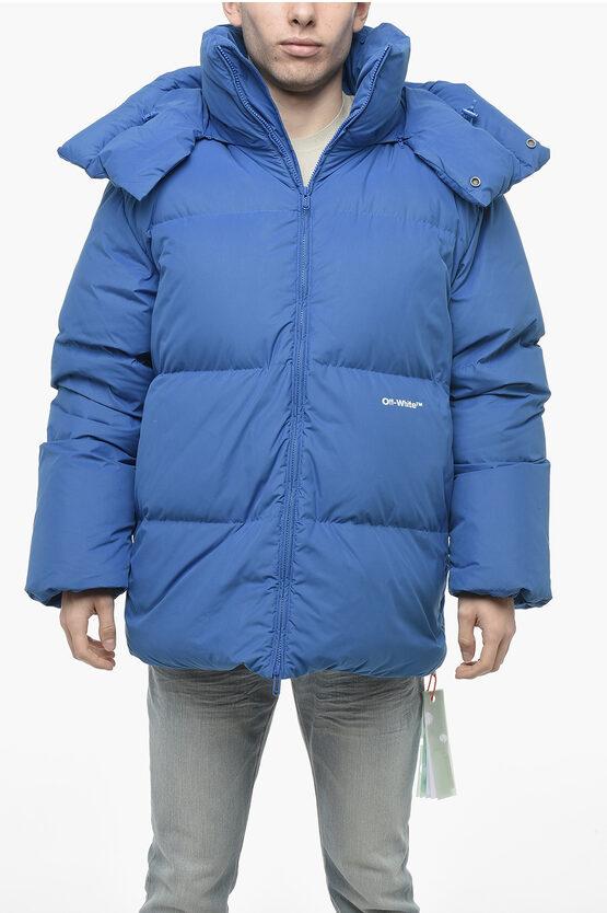 Off-white Bounce Hooded Down Puffer Peacock White In Blue