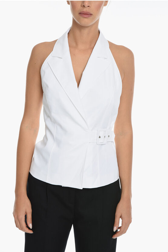 Moschino Boutique Bare Back Cotton Vest With Buckle In White