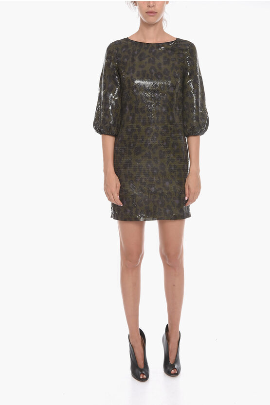 Moschino Boutique Sequined Dress With 3/4 Sleeves And Animalier Patte In Black