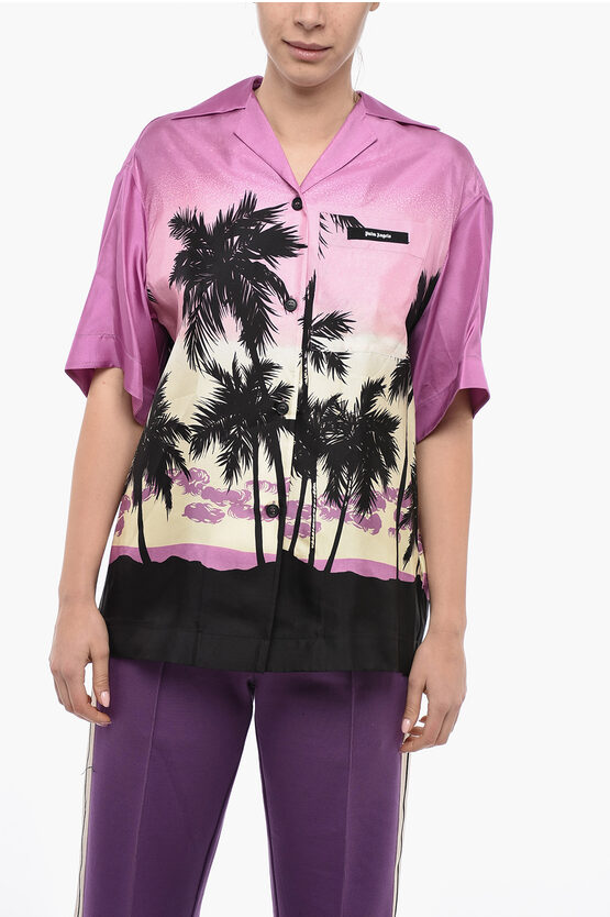 Shop Palm Angels Bowling Fit Printed Sunset Shirt