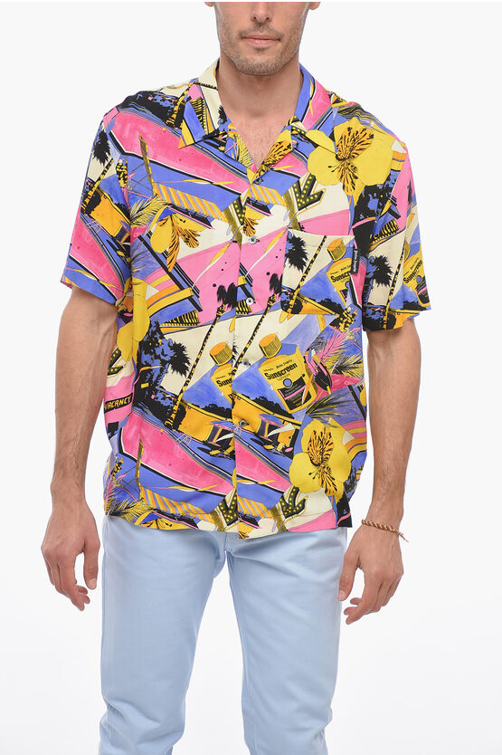 Palm Angels Bowling Sunsceen Shirt With Breast-pocket In Multi