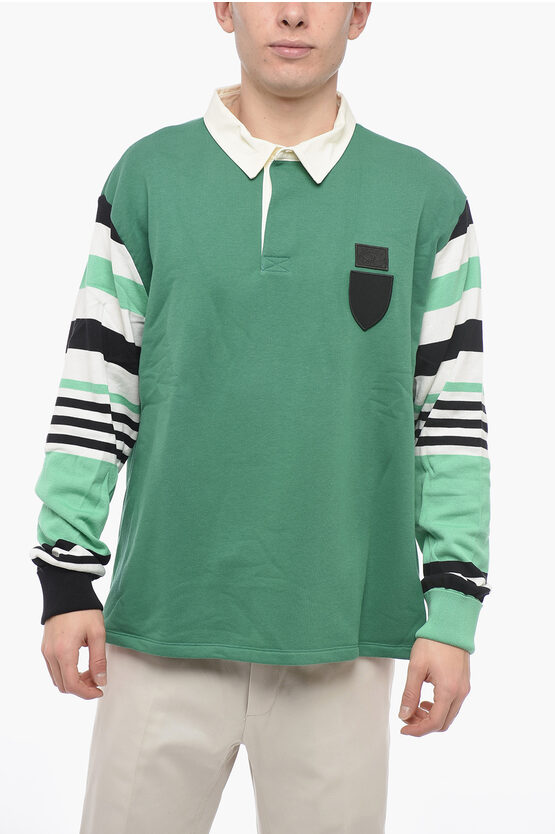 Neil Barrett Box Fit Collegic Rugby Polo With Knitted Sleeves In Green