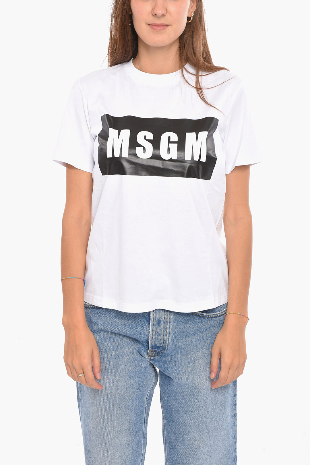 MSGM Box Logo Print Short Sleeved Crewneck T-shirt women - Glamood