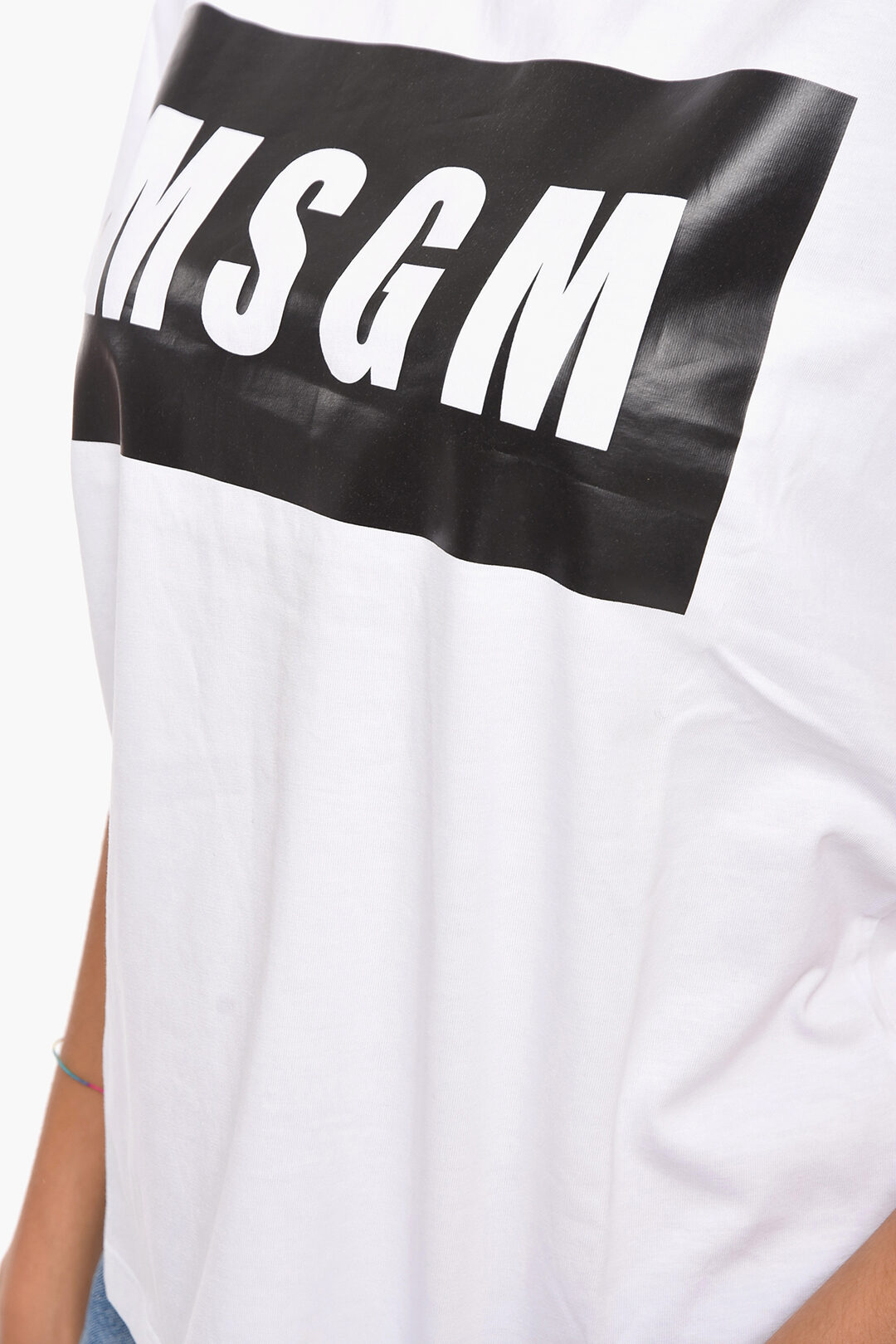 MSGM Box Logo Print Short Sleeved Crewneck T-Shirt