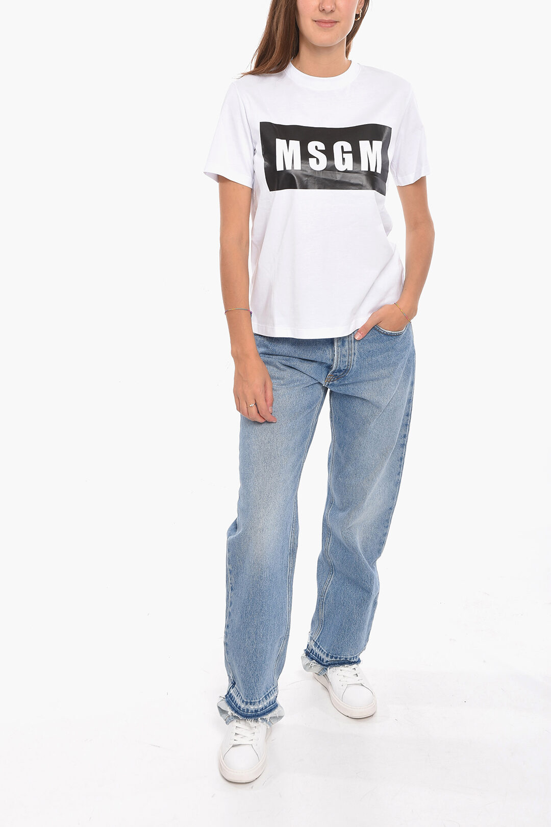 MSGM Box Logo Print Short Sleeved Crewneck T-Shirt