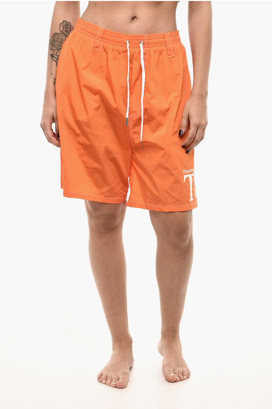 Dsquared2 Boxer Swimsuit With Drawstrings And Logo Print