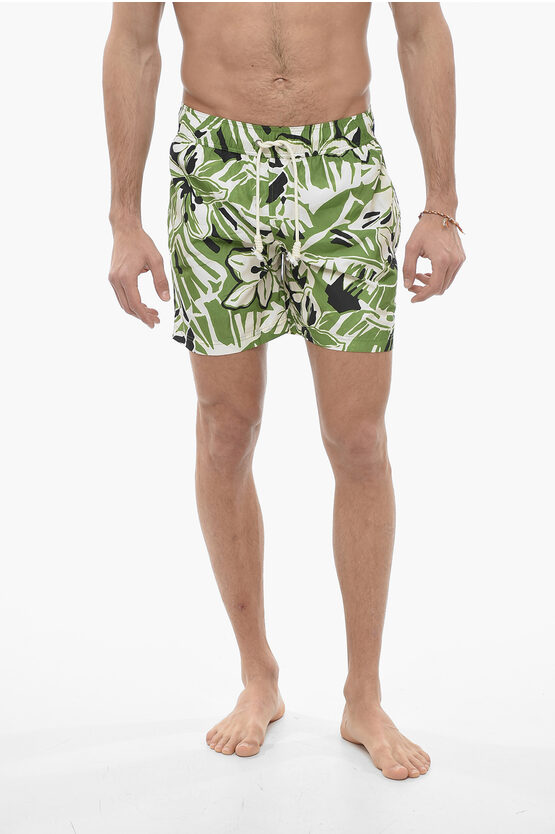 Shop Palm Angels Boxer Swimsuit With Hibiscus Print