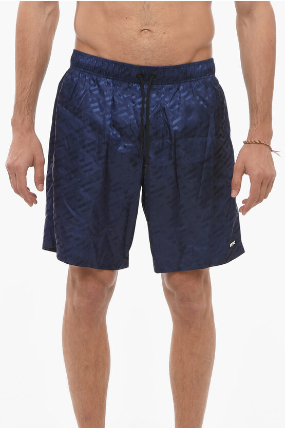 Versace Boxer Swisuit With Allover Print In Blue
