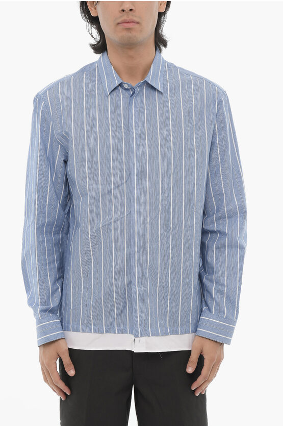 Neil Barrett Boxy Fit Cotton Striped Casual Shirt In Blue