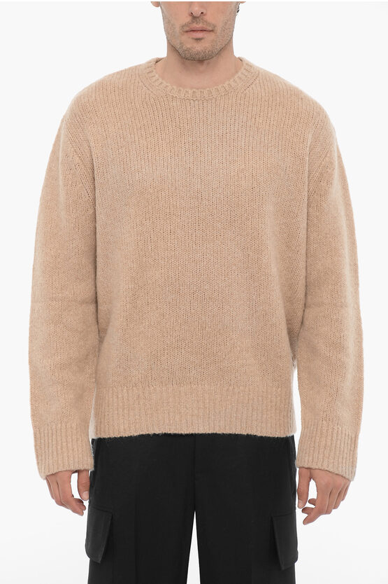 Neil Barrett Boxy Fit Crew-neck Sweater With Logo Patch In Neutral