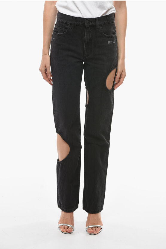 Boyfriend Fit BLACK METEOR Denims with Cut-Out Detail 22cm