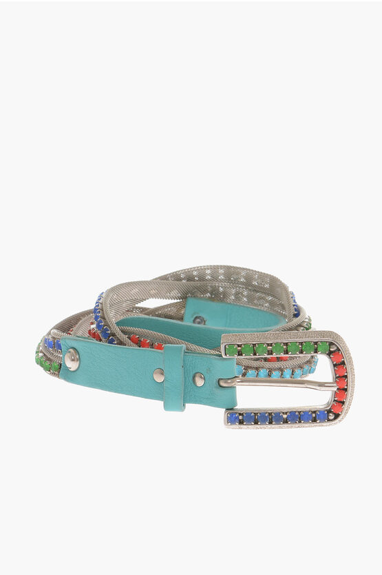 Shop Nanni Braided Belt With Jewels And Leather Details 20mm