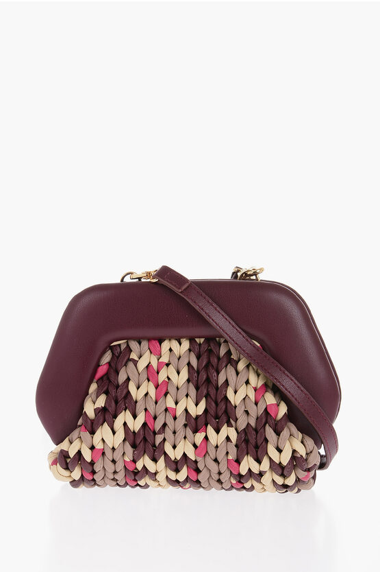 Themoirè Braided Cabernet Motif Mini Pochette With Removable Shoulder In Burgundy