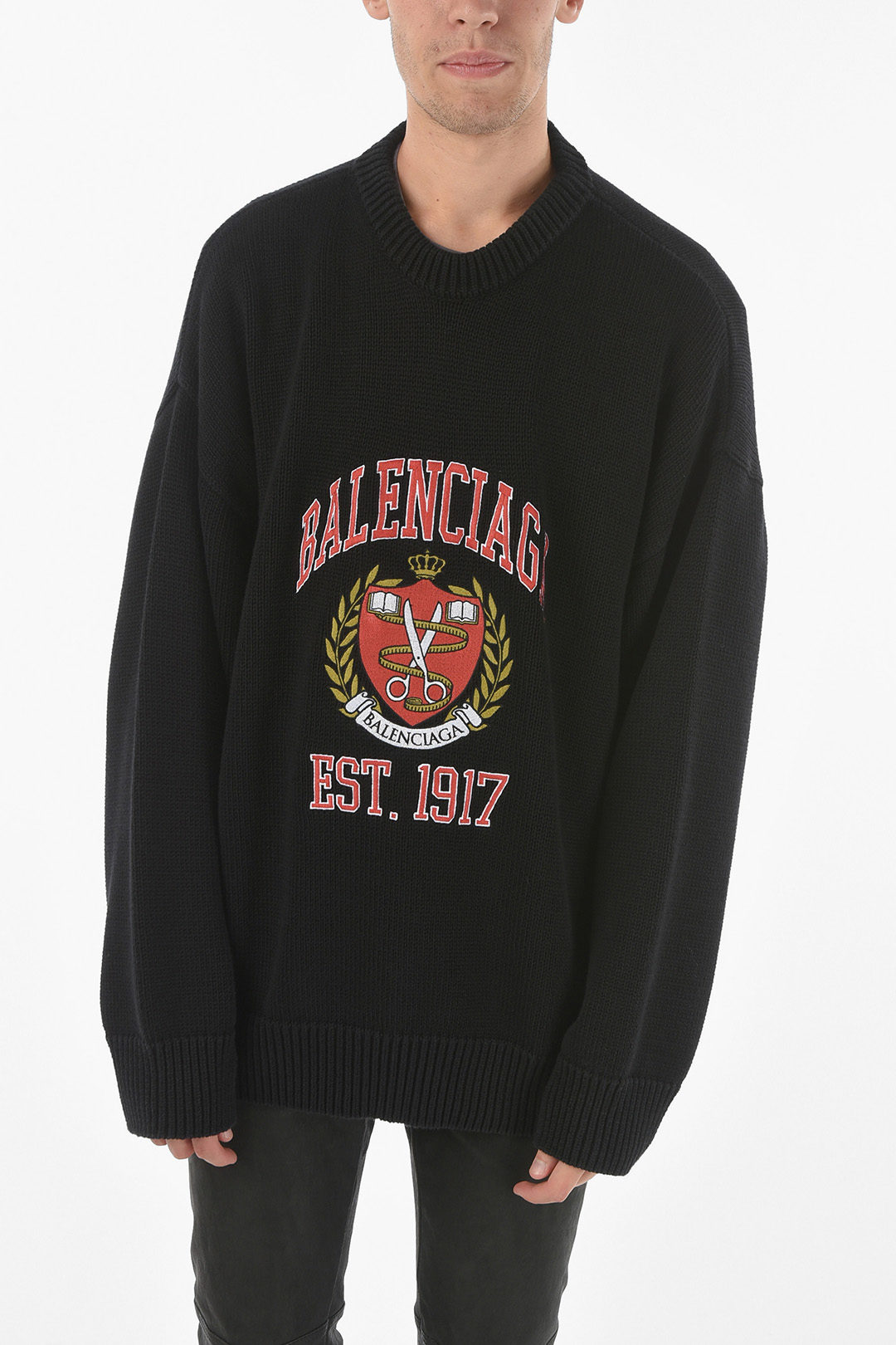 Braided cable-knit COLLEGE Sweater with Maxi logo Embroidery