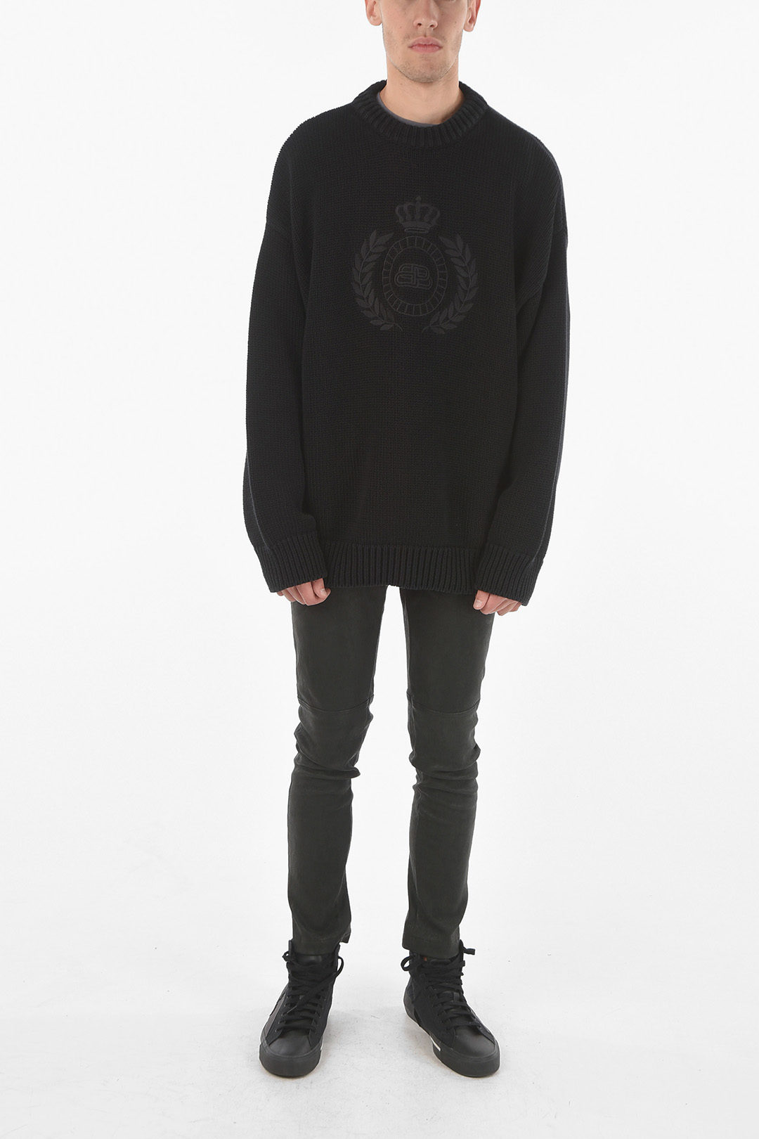 Braided Cable-knit Crewneck Sweater with Embroidered Logo