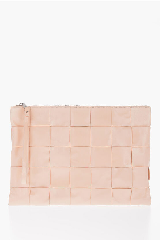 Bottega Veneta Braided Design Leather Clutch In Pink